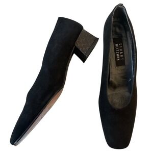 Vintage Stuart Weitzman Pumps 8 AA Black Suede Square Toe Block‎ Low Heel Office